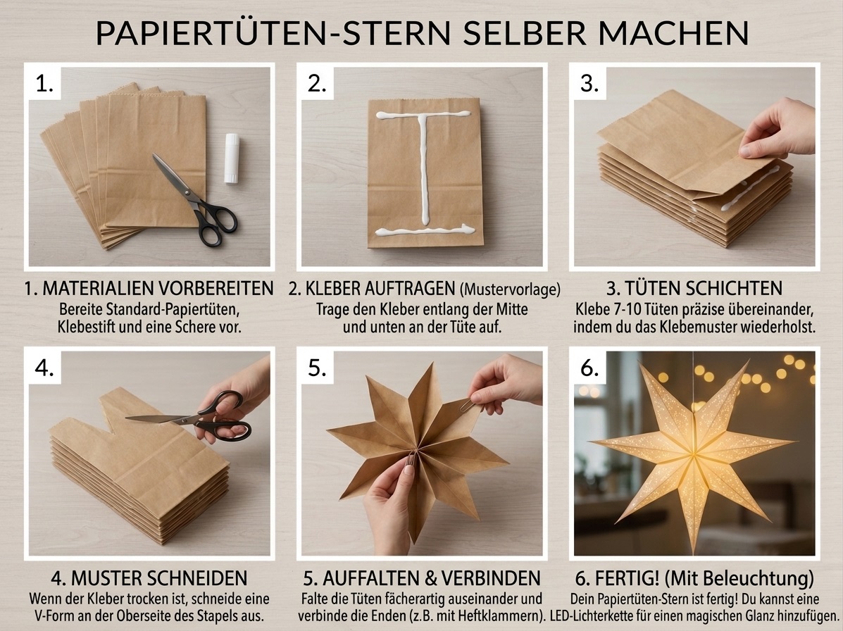 Weihnachtsdeko selber machen: Papiersterne aus Papiertüten basteln – DIY-Ideen für Weihnachten